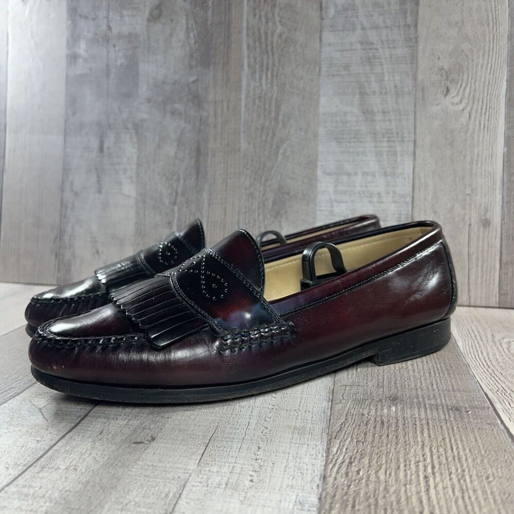 Cole Haan Men's Pinch Loafer Fringe Leather Slip On Dress Shoe Burgundy Size 9.5